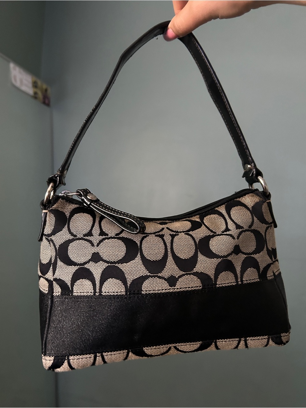 Vintage Coach Black & Grey Monogram Shoulder Bag